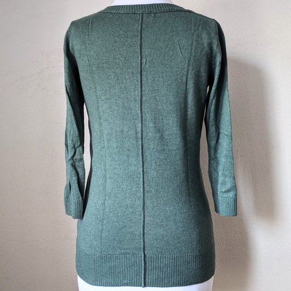 ☕ GAP Moss Green Sweater 3/4 Sleeve Scoopneck - Picture 4 of 7